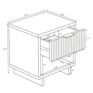 English Elm Nightstand with Fluted Drawer Open Shelf and Soft Close Glides for Modern Bedrooms White B365P504375