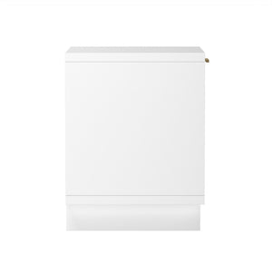 English Elm Nightstand with Fluted Drawer Open Shelf and Soft Close Glides for Modern Bedrooms White B365P504375