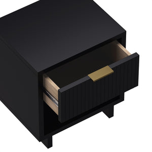 English Elm Nightstand with Fluted Drawer Open Shelf and Soft Close Glides for Modern Bedrooms Black B365P504376