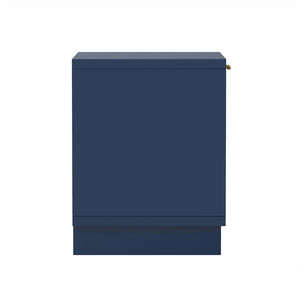 English Elm Nightstand with Fluted Drawer Open Shelf and Soft Close Glides for Modern Bedrooms Midnight Blue B365P504378