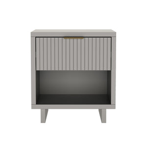 English Elm Nightstand with Fluted Drawer Open Shelf and Soft Close Glides for Modern Bedrooms Light Gray B365P504380