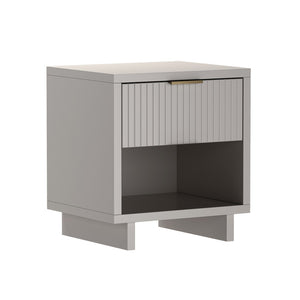 English Elm Nightstand with Fluted Drawer Open Shelf and Soft Close Glides for Modern Bedrooms Light Gray B365P504380