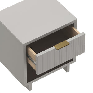 English Elm Nightstand with Fluted Drawer Open Shelf and Soft Close Glides for Modern Bedrooms Light Gray B365P504380