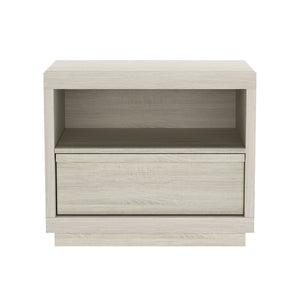 English Elm Nightstand with Drawer and Open Shelf for Modern Coastal or Contemporary Bedroom Decor Whitewashed Oak B365P504381