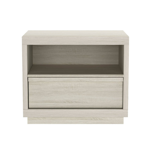 English Elm Nightstand with Drawer and Open Shelf for Modern Coastal or Contemporary Bedroom Decor Whitewashed Oak B365P504381