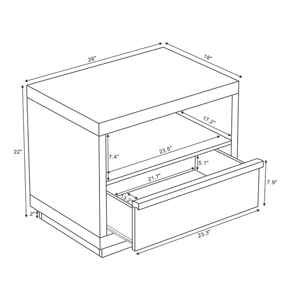 English Elm Nightstand with Drawer and Open Shelf for Modern Coastal or Contemporary Bedroom Decor Whitewashed Oak B365P504381