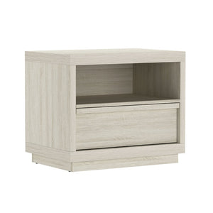 English Elm Nightstand with Drawer and Open Shelf for Modern Coastal or Contemporary Bedroom Decor Whitewashed Oak B365P504381