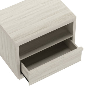English Elm Nightstand with Drawer and Open Shelf for Modern Coastal or Contemporary Bedroom Decor Whitewashed Oak B365P504381