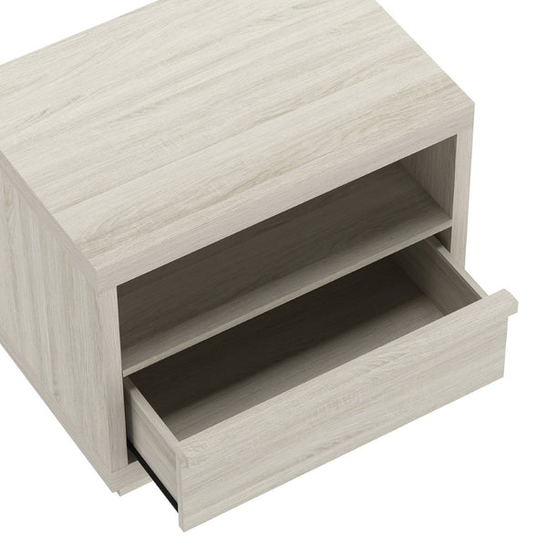 English Elm Nightstand with Drawer and Open Shelf for Modern Coastal or Contemporary Bedroom Decor Whitewashed Oak B365P504381