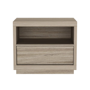 English Elm Nightstand with Drawer and Open Shelf for Modern Coastal or Contemporary Bedroom Decor Natural Oak B365P504382