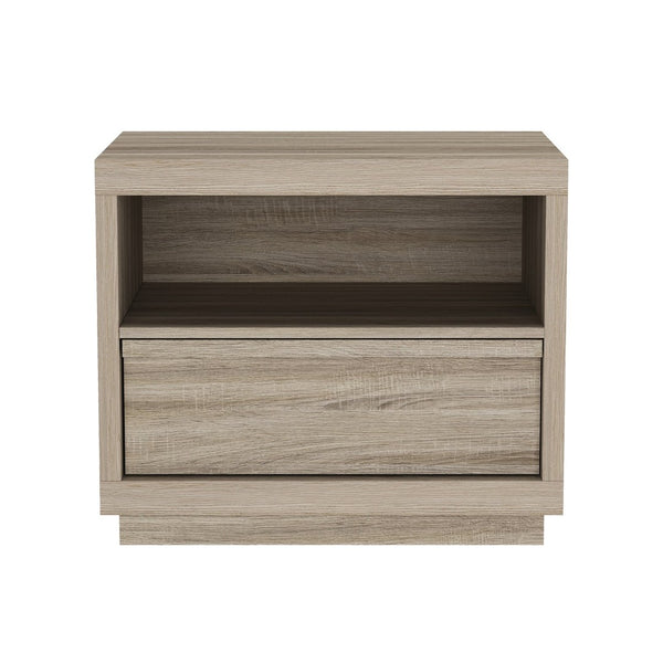English Elm Nightstand with Drawer and Open Shelf for Modern Coastal or Contemporary Bedroom Decor Natural Oak B365P504382