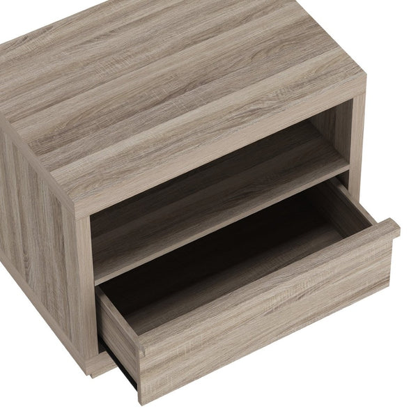 English Elm Nightstand with Drawer and Open Shelf for Modern Coastal or Contemporary Bedroom Decor Natural Oak B365P504382