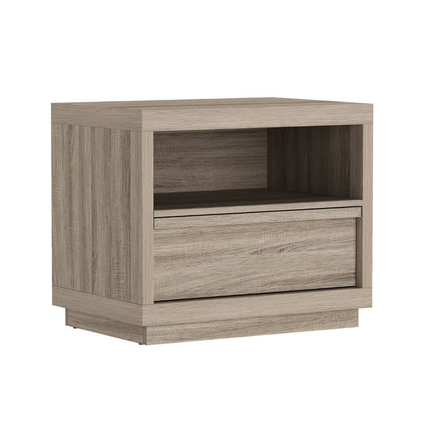 English Elm Nightstand with Drawer and Open Shelf for Modern Coastal or Contemporary Bedroom Decor Natural Oak B365P504382