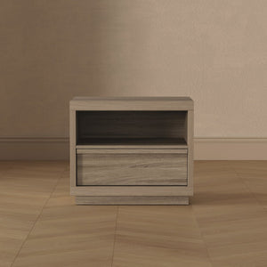 English Elm Nightstand with Drawer and Open Shelf for Modern Coastal or Contemporary Bedroom Decor Natural Oak B365P504382