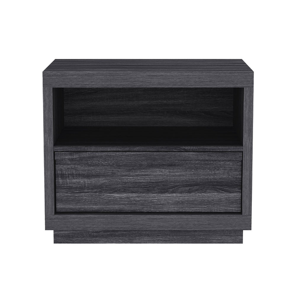 English Elm Nightstand with Drawer and Open Shelf for Modern Coastal or Contemporary Bedroom Decor Charcoal Gray B365P504383