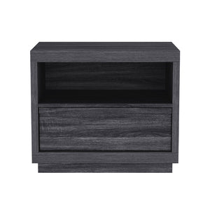 English Elm Nightstand with Drawer and Open Shelf for Modern Coastal or Contemporary Bedroom Decor Charcoal Gray B365P504383