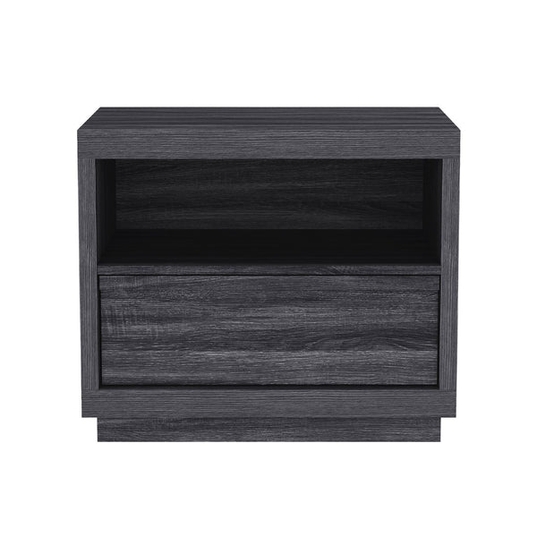 English Elm Nightstand with Drawer and Open Shelf for Modern Coastal or Contemporary Bedroom Decor Charcoal Gray B365P504383