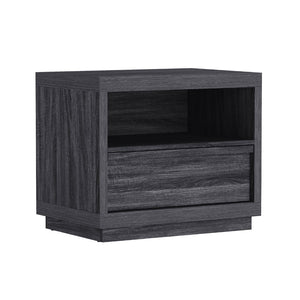 English Elm Nightstand with Drawer and Open Shelf for Modern Coastal or Contemporary Bedroom Decor Charcoal Gray B365P504383
