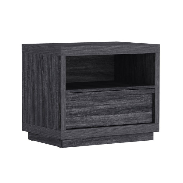 English Elm Nightstand with Drawer and Open Shelf for Modern Coastal or Contemporary Bedroom Decor Charcoal Gray B365P504383