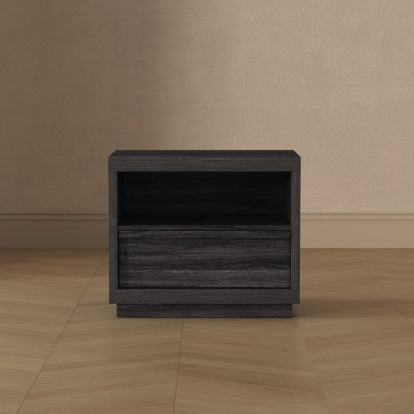 English Elm Nightstand with Drawer and Open Shelf for Modern Coastal or Contemporary Bedroom Decor Charcoal Gray B365P504383