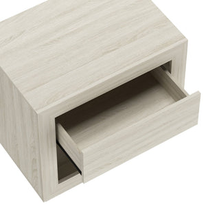 English Elm Nightstand with Flush Drawer and Open Cubby for Minimalist Scandinavian Bedroom Decor Whitewashed Oak B365P504384