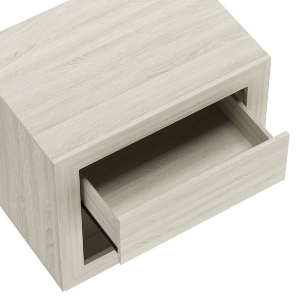 English Elm Nightstand with Flush Drawer and Open Cubby for Minimalist Scandinavian Bedroom Decor Whitewashed Oak B365P504384