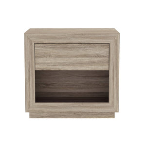 English Elm Nightstand with Flush Drawer and Open Cubby for Minimalist Scandinavian Bedroom Decor Natural Oak B365P504385