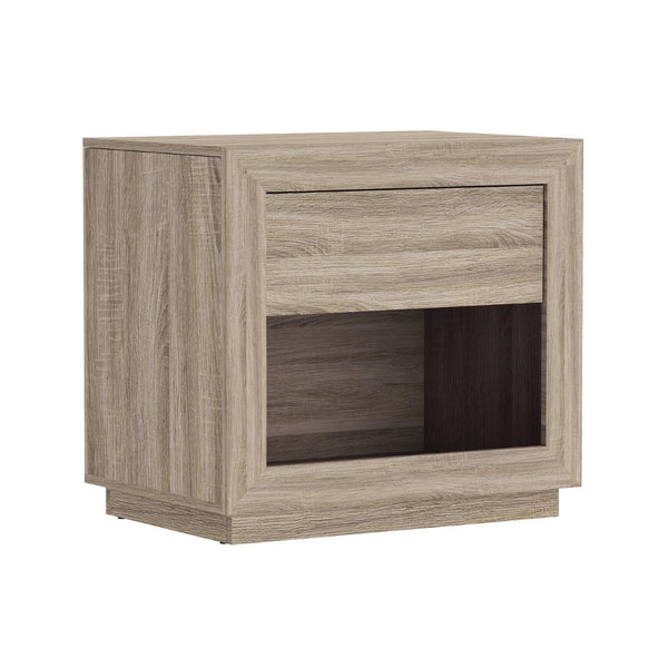 English Elm Nightstand with Flush Drawer and Open Cubby for Minimalist Scandinavian Bedroom Decor Natural Oak B365P504385