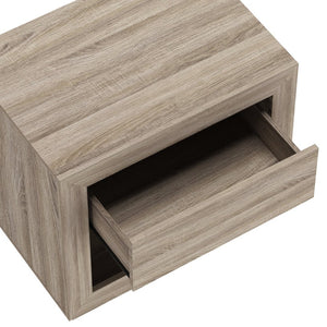 English Elm Nightstand with Flush Drawer and Open Cubby for Minimalist Scandinavian Bedroom Decor Natural Oak B365P504385