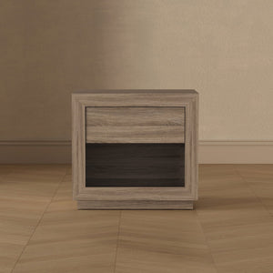 English Elm Nightstand with Flush Drawer and Open Cubby for Minimalist Scandinavian Bedroom Decor Natural Oak B365P504385