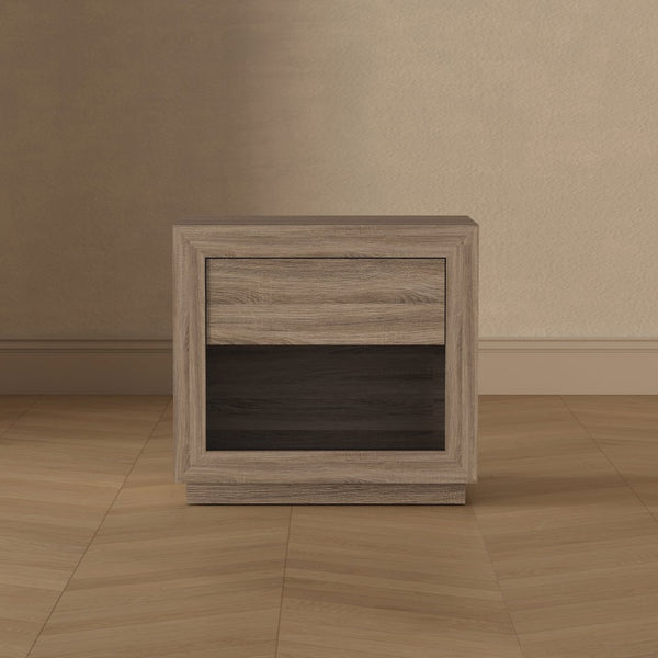 English Elm Nightstand with Flush Drawer and Open Cubby for Minimalist Scandinavian Bedroom Decor Natural Oak B365P504385