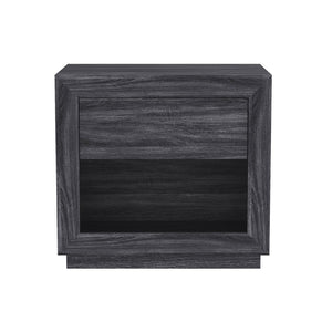English Elm Nightstand with Flush Drawer and Open Cubby for Minimalist Scandinavian Bedroom Decor Charcoal Gray B365P504386