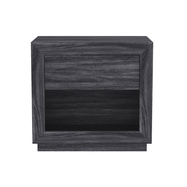 English Elm Nightstand with Flush Drawer and Open Cubby for Minimalist Scandinavian Bedroom Decor Charcoal Gray B365P504386