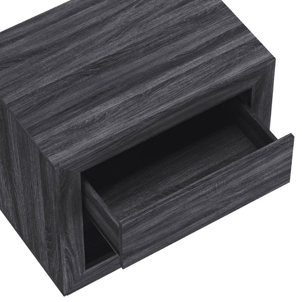 English Elm Nightstand with Flush Drawer and Open Cubby for Minimalist Scandinavian Bedroom Decor Charcoal Gray B365P504386
