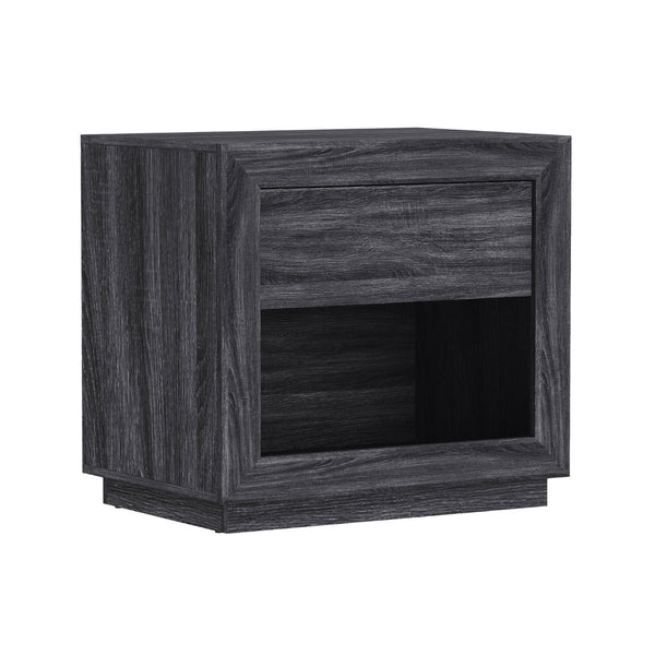 English Elm Nightstand with Flush Drawer and Open Cubby for Minimalist Scandinavian Bedroom Decor Charcoal Gray B365P504386