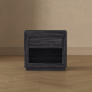 English Elm Nightstand with Flush Drawer and Open Cubby for Minimalist Scandinavian Bedroom Decor Charcoal Gray B365P504386
