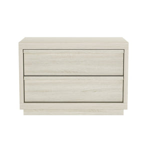 English Elm Nightstand with Two Drawers Bleached Wood Grain Finish for Scandinavian Modern Bedroom Whitewashed Oak B365P504387