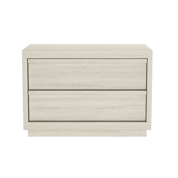 English Elm Nightstand with Two Drawers Bleached Wood Grain Finish for Scandinavian Modern Bedroom Whitewashed Oak B365P504387