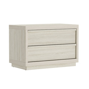 English Elm Nightstand with Two Drawers Bleached Wood Grain Finish for Scandinavian Modern Bedroom Whitewashed Oak B365P504387