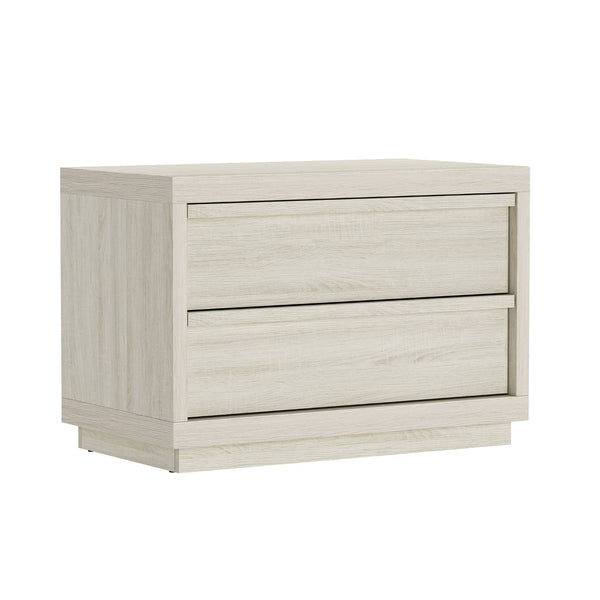 English Elm Nightstand with Two Drawers Bleached Wood Grain Finish for Scandinavian Modern Bedroom Whitewashed Oak B365P504387