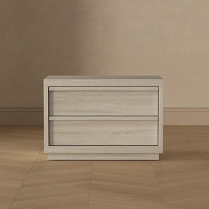 English Elm Nightstand with Two Drawers Bleached Wood Grain Finish for Scandinavian Modern Bedroom Whitewashed Oak B365P504387
