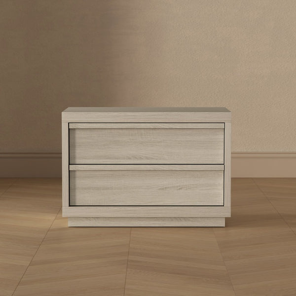 English Elm Nightstand with Two Drawers Bleached Wood Grain Finish for Scandinavian Modern Bedroom Whitewashed Oak B365P504387