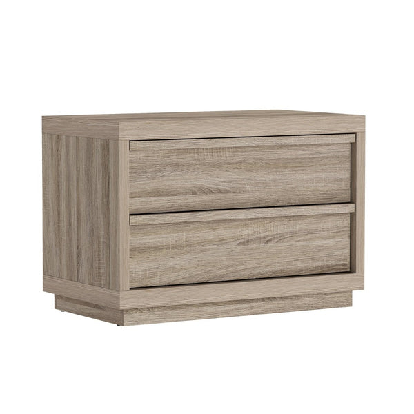 English Elm Nightstand with Two Drawers Bleached Wood Grain Finish for Scandinavian Modern Bedroom Natural Oak B365P504388