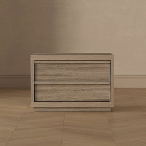 English Elm Nightstand with Two Drawers Bleached Wood Grain Finish for Scandinavian Modern Bedroom Natural Oak B365P504388