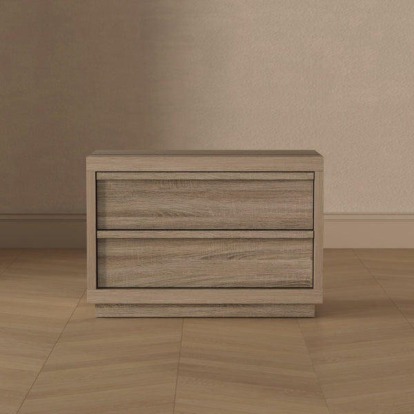 English Elm Nightstand with Two Drawers Bleached Wood Grain Finish for Scandinavian Modern Bedroom Natural Oak B365P504388