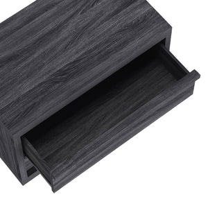 English Elm Nightstand with Two Drawers Bleached Wood Grain Finish for Scandinavian Modern Bedroom Charcoal Gray B365P504389