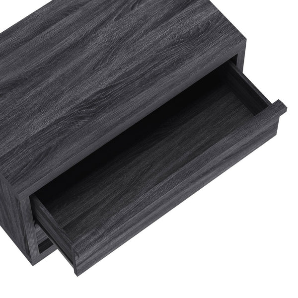 English Elm Nightstand with Two Drawers Bleached Wood Grain Finish for Scandinavian Modern Bedroom Charcoal Gray B365P504389