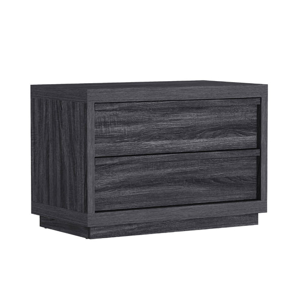 English Elm Nightstand with Two Drawers Bleached Wood Grain Finish for Scandinavian Modern Bedroom Charcoal Gray B365P504389