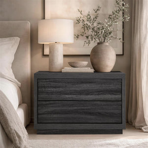English Elm Nightstand with Two Drawers Bleached Wood Grain Finish for Scandinavian Modern Bedroom Charcoal Gray B365P504389