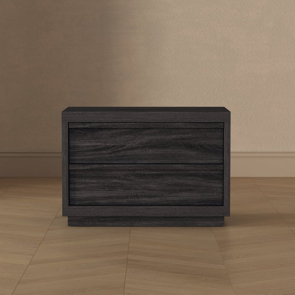 English Elm Nightstand with Two Drawers Bleached Wood Grain Finish for Scandinavian Modern Bedroom Charcoal Gray B365P504389